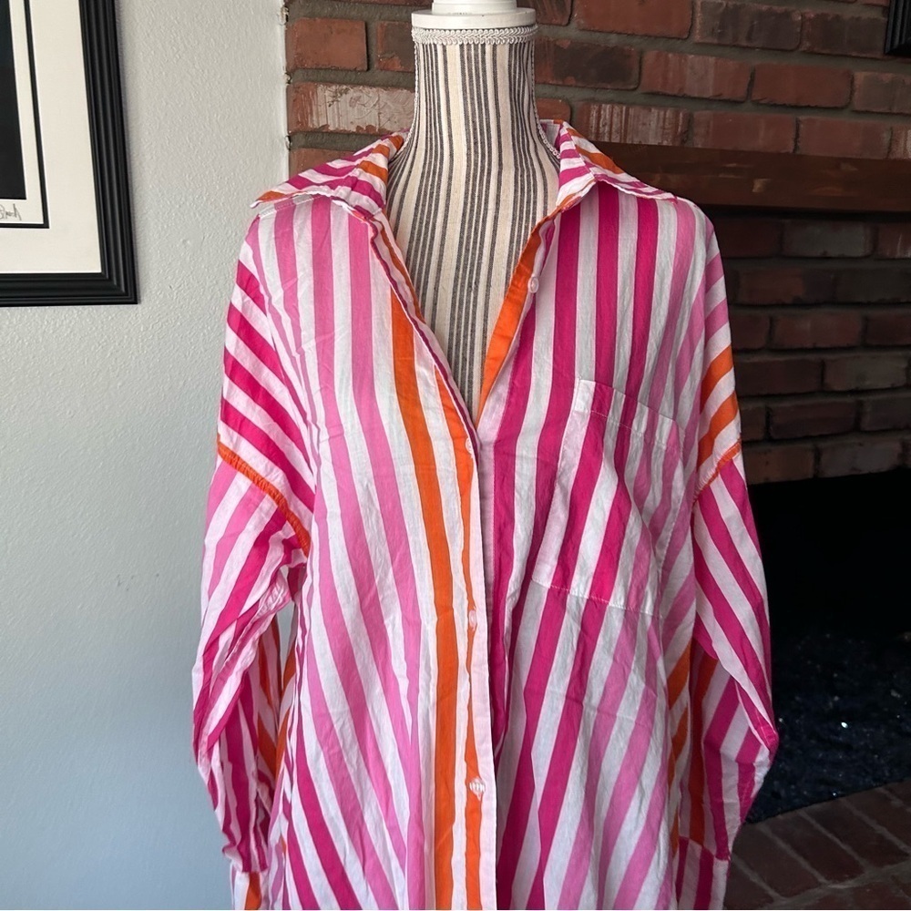 Beach Riot Alexa Button Down Top Coverup In Sunset Stripes Sz Large PETITE - Picture 5 of 11